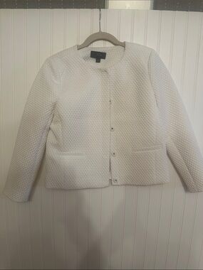 J. Crew White Quilted Collarless Jacket